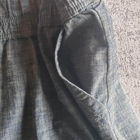 Soft Blue Linen Look Skirt w Pockets Stretchy Waistband - Picture 10 of 10